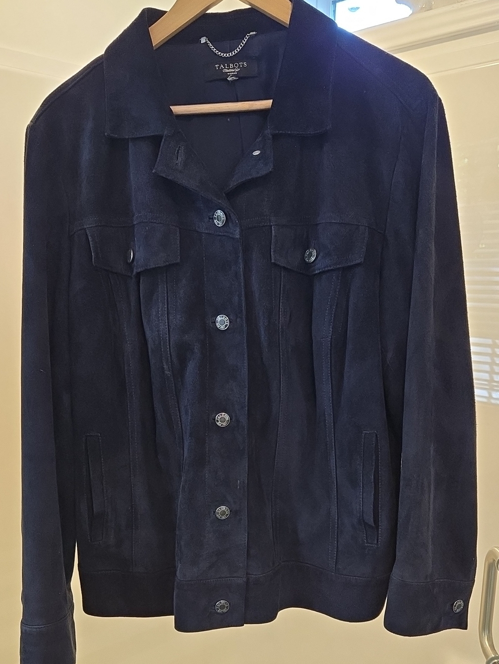 Talbots Navy Suede Button-Front Jean Jacket